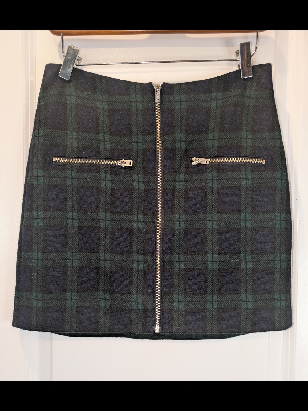 Madewell Plaid Fireside Mini Skirt Wool Blend Front Zip Blackwatch Size 0